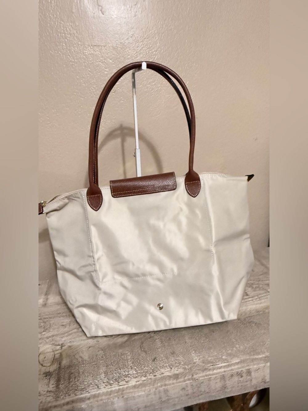 Longchamp Beige Canvas Tote with Brown Leather Trim - Picture 3 of 15
